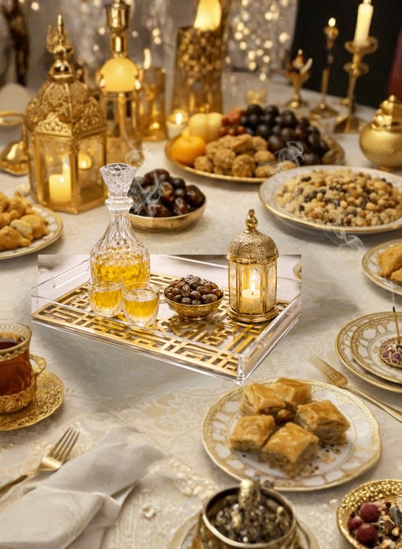 تريدجيت صينية تقديم رمضانية فاخرة من الأكريليك - صواني عيد مميزة بتصميم هندسي إسلامي، صينية شفافة أنيقة لبوفيهات الإفطار والتمر والقهوة - ديكور منزلي - Image 3